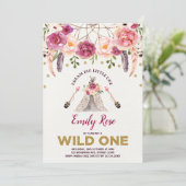 Dreamweaver WILD ONE Boho Floral Birthday Party Kaart (Staand voorkant)