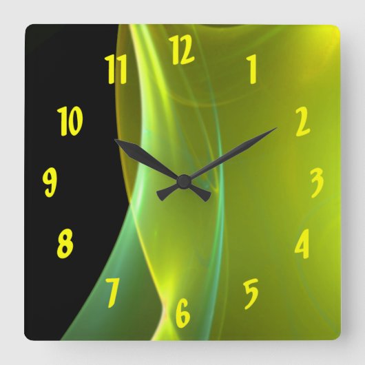 Dreamweaver Yellow en Green Sweep Fractal Vierkante Klok (Voorkant)