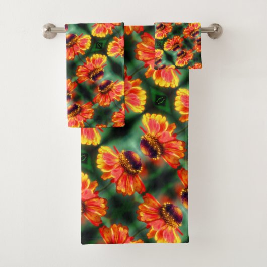 Dreamweaver Zinnia Flower Pattern Bad Handdoek (Insitu)