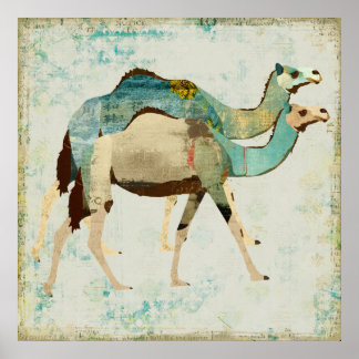 Dreamy Blue Camels Art Poster