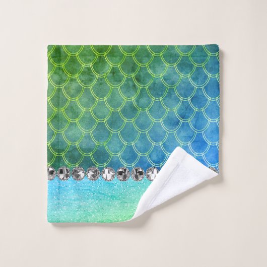 Dreamy Blue Green Mermaid Diamond Bling (Gant de toilette)