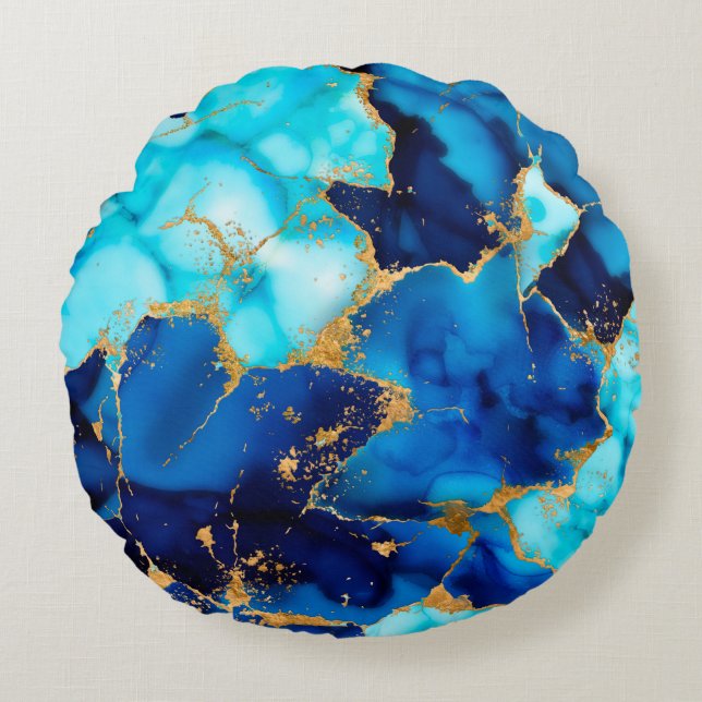 Dreamy Blue inks and Gold Rond Kussen (Voorkant)