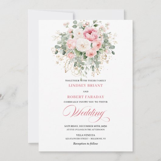 Dreamy Blush Rose Floral Wedding Invitation (Devant)
