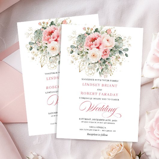 Dreamy Blush Rose Floral Wedding Invitation