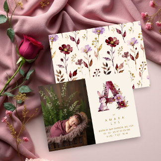 Dreamy Bunny A Initial Gold Glitter Newborn Aankondiging