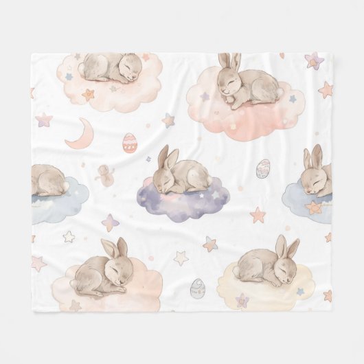 Dreamy Bunny Clouds Baby Blanket | Sleeping Bunny Fleece Deken (Voorkant (Horizontaal))