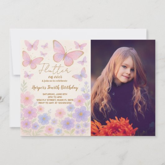 Dreamy Butterfly Invitation d'anniversaire avec ph (Devant)