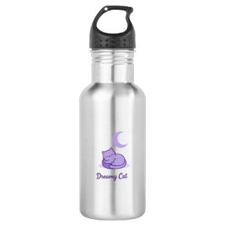 Dreamy Cat Moon Water Bottle | Cute Purple Cat Fla Waterfles