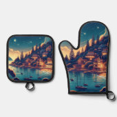 Dreamy Coastal Night Ovenwant & Pannenlap Set (Voorkant)