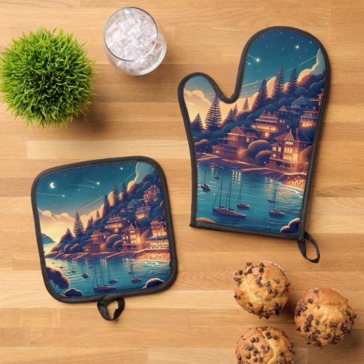 Dreamy Coastal Night Ovenwant & Pannenlap Set (Top down)
