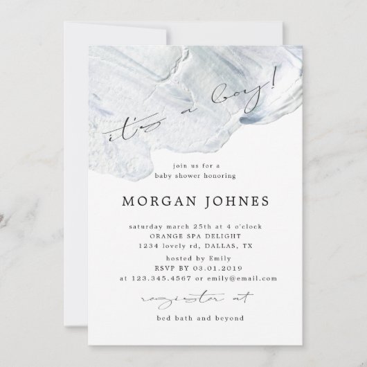 Dreamy Elegant Blue | Invitation Baby shower (Devant)