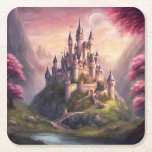 Dreamy Fantasy Castle kunstwerk Vierkante Kartonnen Onderzetter
