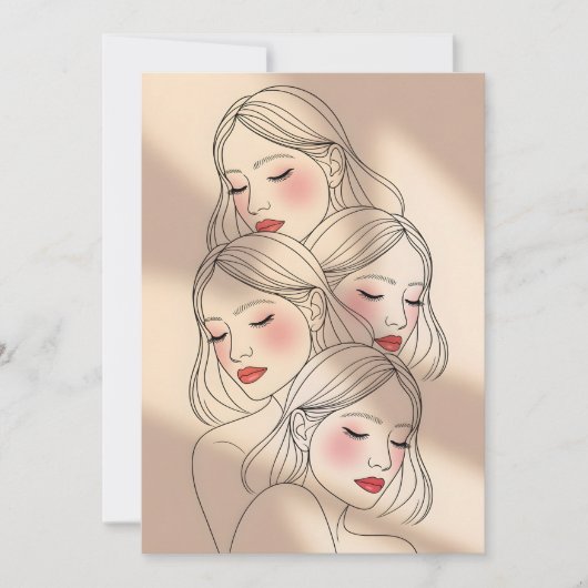 Dreamy Female Faces Print, Closed Eyes, Calming Kaart (Voorkant)
