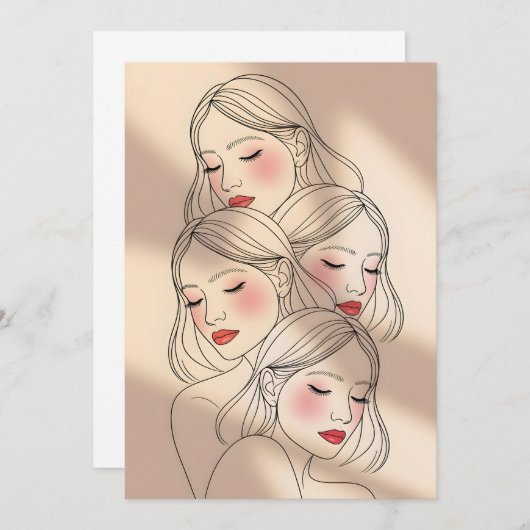 Dreamy Female Faces Print, Closed Eyes, Calming Kaart (Voorkant / Achterkant)