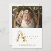 Dreamy Floral A Initial Gold Glitter Newborn Aankondiging (Voorkant)