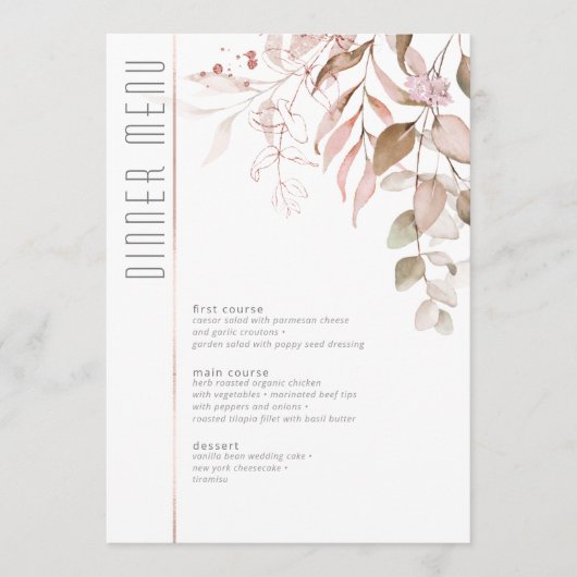 Dreamy Foliage Mariage Menu V2 Blush Pink ID817 (Devant)
