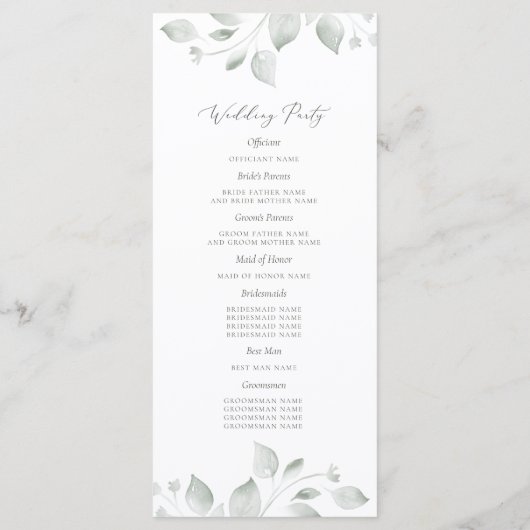 Dreamy Foliage Programme de mariage (Dos)