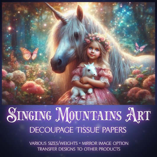 Dreamy Forest Unicorns and Child Decoupage  Tissuepapier