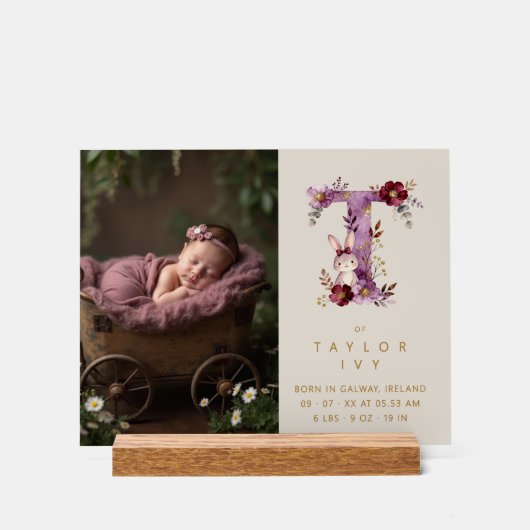 Dreamy Funny Bunny Romantic Floral T Initial Acryl Bord (Voorkant)