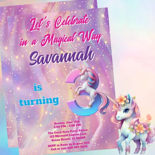 Dreamy Galaxy Unicorn 3ème anniversaire Invitation