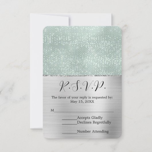 Dreamy Glitzy Mint Argent Sparkle Wedding RSVP (Devant)