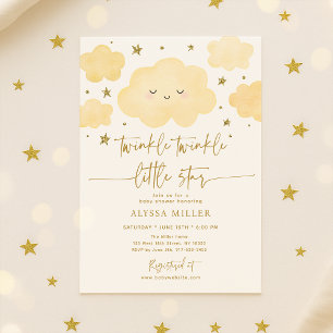 Dreamy Gold Twinkle Star Cloud Baby shower Kaart