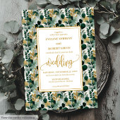Dreamy Hunter Green Gold Greenery Wedding Uitnodig Kaart