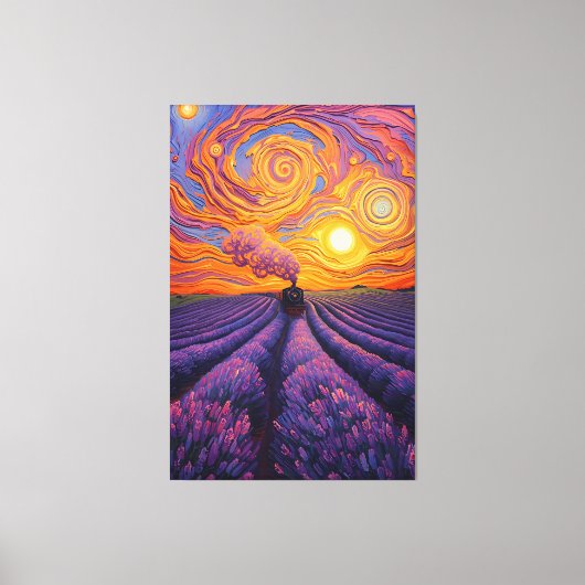 Dreamy lavender express-whimsical sunset train pai canvas afdruk (Voorkant)