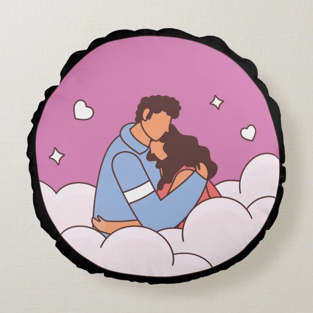 Dreamy Love Embrace Decorative Rond Kussen (Voorkant)