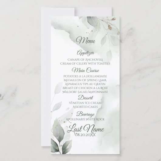 Dreamy Mariage Menu Aquarelle Verdure (Devant)