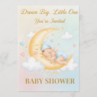 Dreamy Moon Baby Shower Invitation - Sleeping Baby Kaart