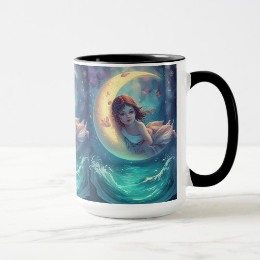 Dreamy Moon Girl Mug Design | Cute Baby Moon Art | (Droite)