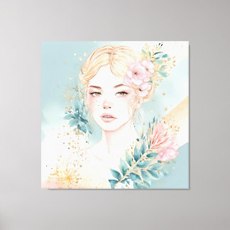 Dreamy Pastel Wall Art Woman Canvas Afdruk