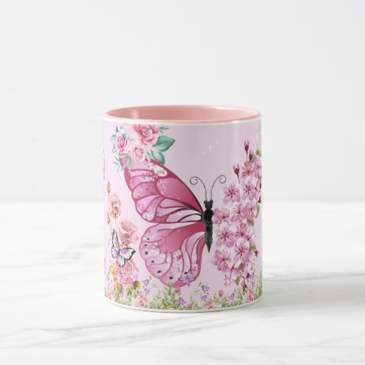 Dreamy Pink Butterfly Mug – Floral Aesthetic Coffe (Centre)