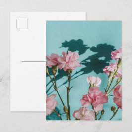 Dreamy pink carnation flowers on blue background briefkaart