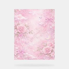 Dreamy Pink Rose Floral Pearls Bows Sparkle Pastel Acryl Bord