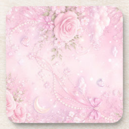 Dreamy Pink Rose Floral Pearls Bows Sparkles Bier Onderzetter
