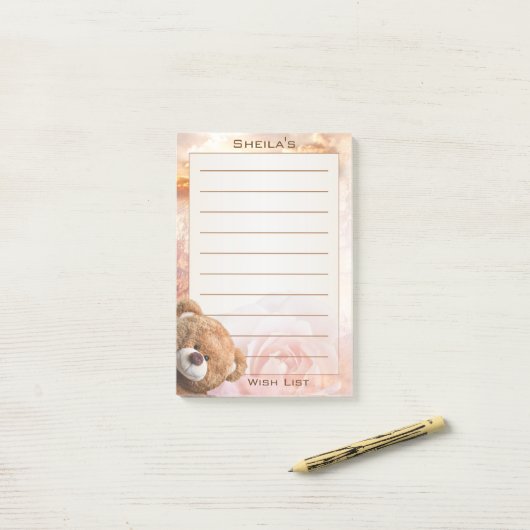 Dreamy Romantic Wish List Bear Post-it Notes (Sur un bureau)