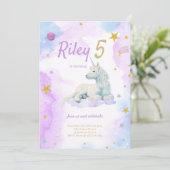 Dreamy rose Unicorn Invitation Anniversaire (Debout devant)