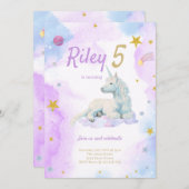 Dreamy rose Unicorn Invitation Anniversaire (Devant / Derrière)