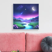 Dreamy Starlight River Landscape Serenity Canvas Afdruk (Insitu (Woonkamer))