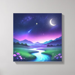 Dreamy Starlight River Landscape Serenity Canvas Afdruk
