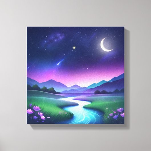 Dreamy Starlight River Landscape Serenity Canvas Afdruk (Voorkant)
