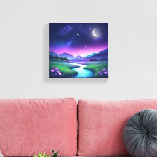 Dreamy Starlight River Landscape Serenity Canvas Afdruk (Insitu (Woonkamer))