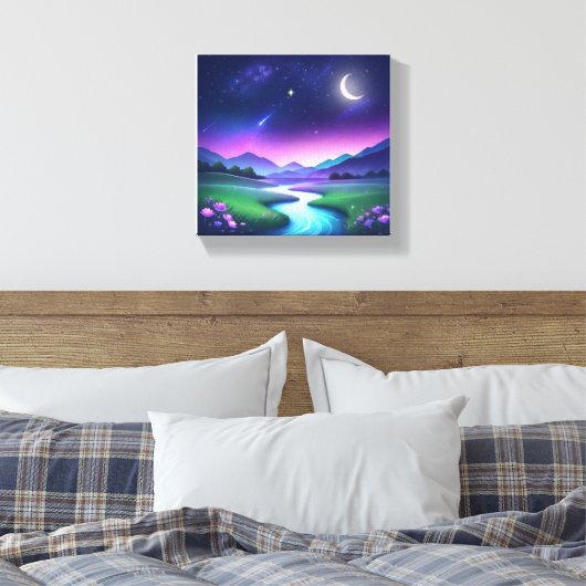 Dreamy Starlight River Landscape Serenity Canvas Afdruk (Insitu (Slaapkamer))