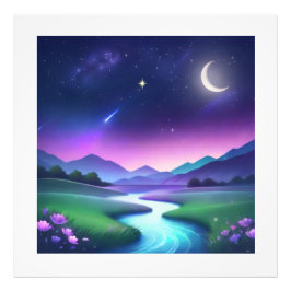 Dreamy Starlight River Landscape Serenity Foto Afdruk