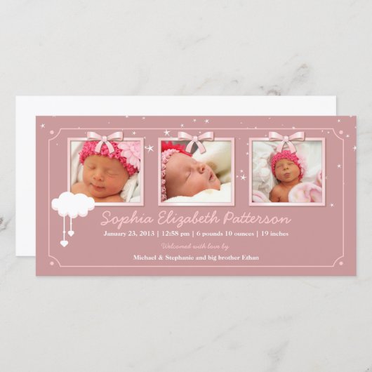 Dreamy Stars Drie Foto Baby Geboorteaankondiging Aankondiging (Voorkant / Achterkant)
