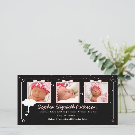 Dreamy Stars Trois Photo Baby Faire-part de naissa (Debout devant)