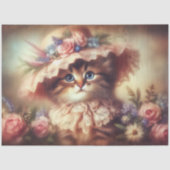 Dreamy Victorian Cat in Floral Hat Decoupage Tissuepapier (Voorkant)