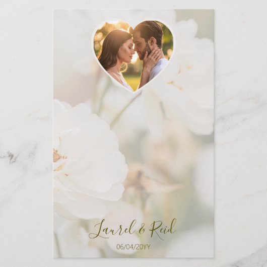 Dreamy White Rose And Heart Photo Template Wedding Briefpapier (Voorkant)